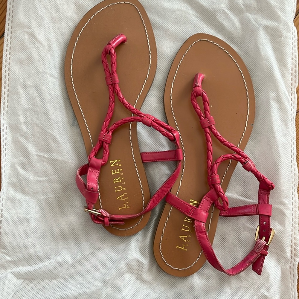 Ralph Lauren braided  T strap sandals Sz. 6B
